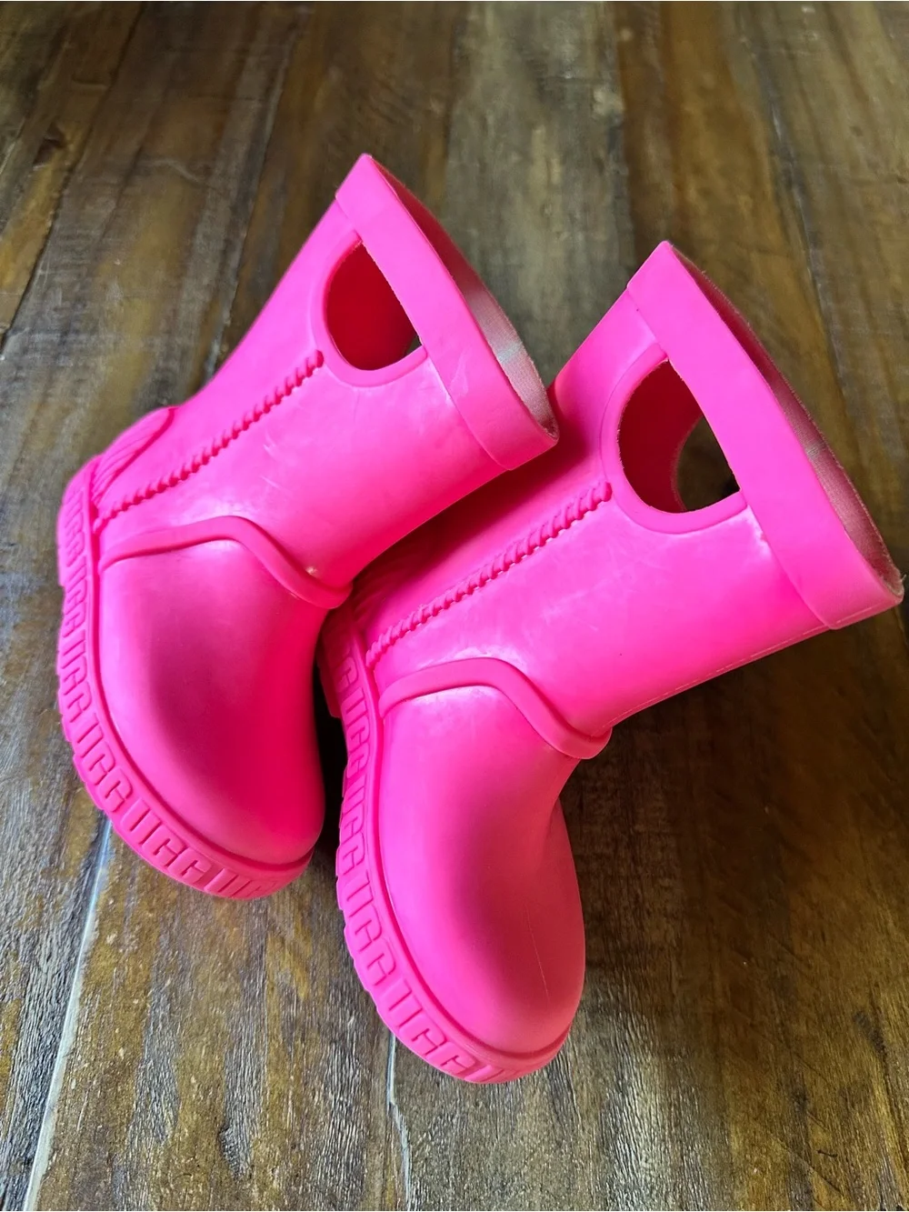 UGG Kids Bright Neon Pink Rubber Rain Boots with Handles